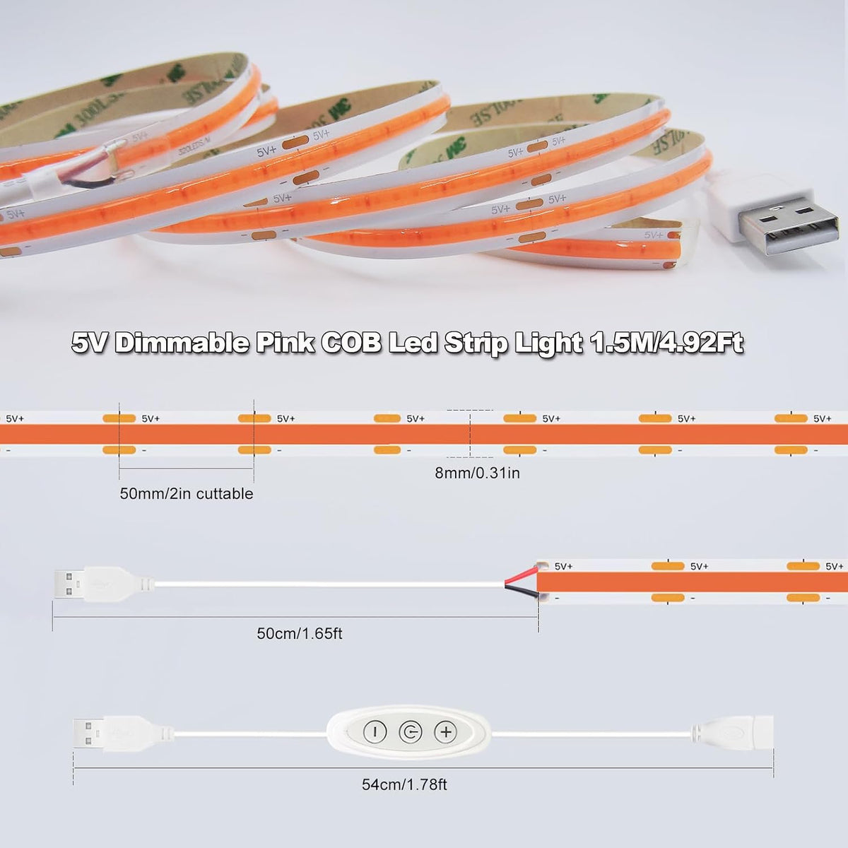 Pink LED Strip Lights - Dimmable