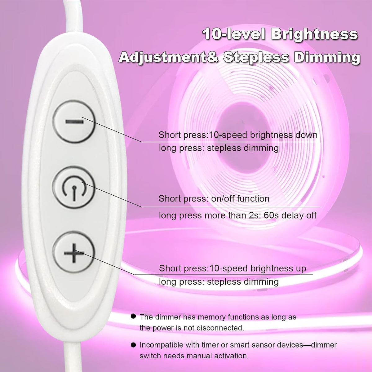 Pink LED Strip Lights - Dimmable